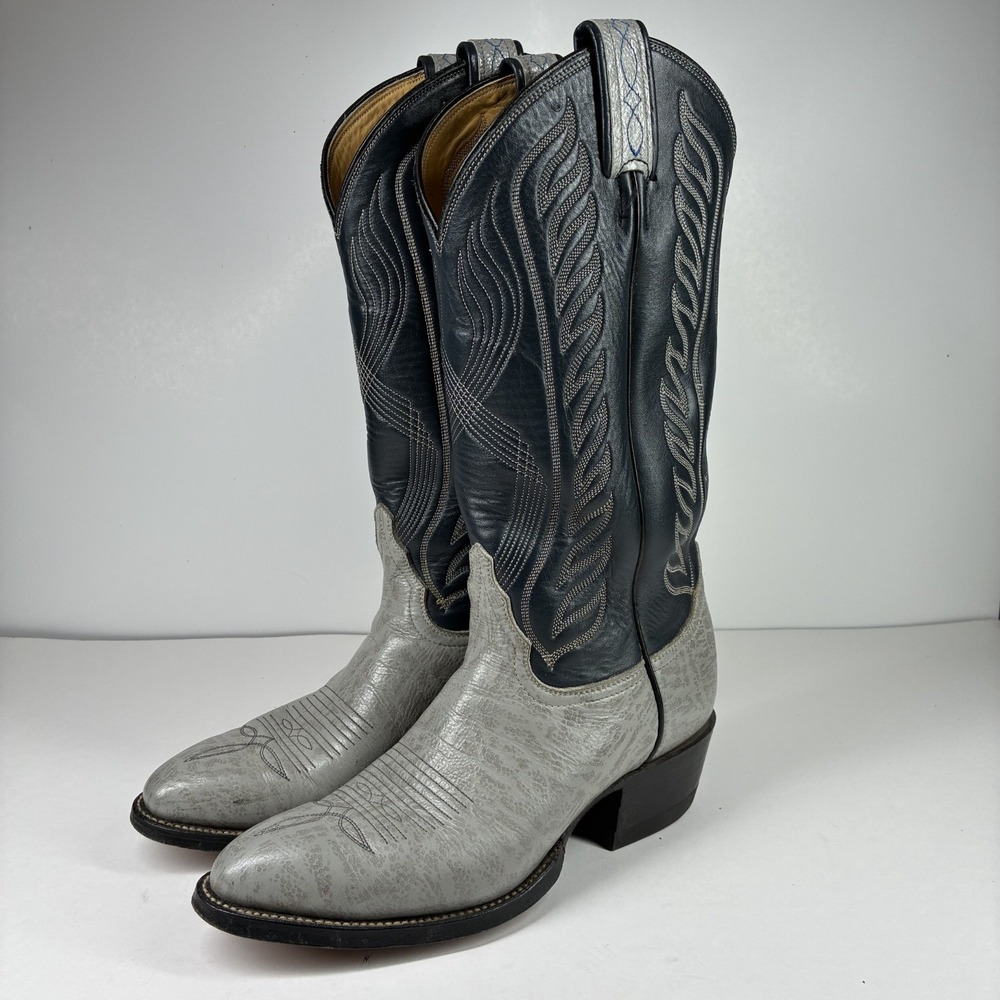 Tony Lama 8056 Black Label VTG Men's 9C Gray Blue Antelope Leather Cowboy Boots